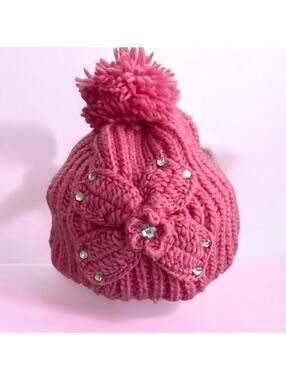Unbranded Jeweled Pink Beanie Hat/toboggan with Pompon